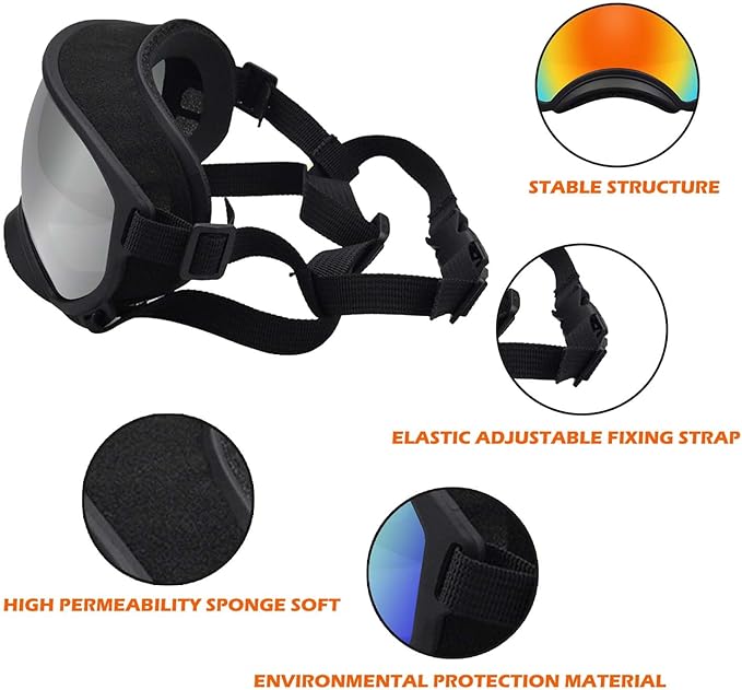 Medium Dog Sunglasses with Adjustable Strap UV Protection, Winproof Dog Puppy Sunglasses, Suitable for Medium Dog Pet Glasses, Dogs Eyes Protection,Soft Dog Goggles