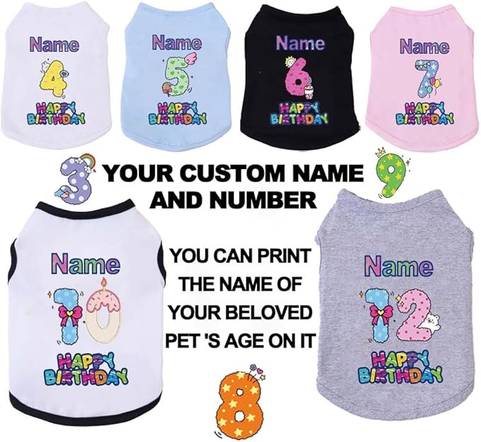 Custom Dog Birthday Shirt,Personalized Pet Apparel Print with Name Age Number,Pet Birthday Outfit,Lightweight Breathable Cotton Vest for Small Medium Large Dogs Cat (Pink, 4X-Large)