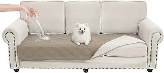 100% Waterproof Dog Couch Protector, Triple-Layer Waterproof Dog Bed Cover Pet Blanket Reversible 2-Tone Sofa Shield, Non-Slip Furniture Guard for Pets(35×71 Inch, Khaki+Off White)