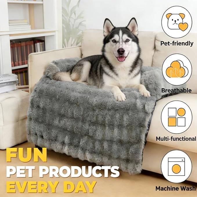 Dream Cloud Pet Sofa Bed for Dogs Cats, 2026 Washable Removable Calming Fluffy Plush Mat for Furniture Protector, Long Fur Non-Slip, for Small/Medium/Large Home Pets (Light Grey, XL: 47.2 * 37.4IN)