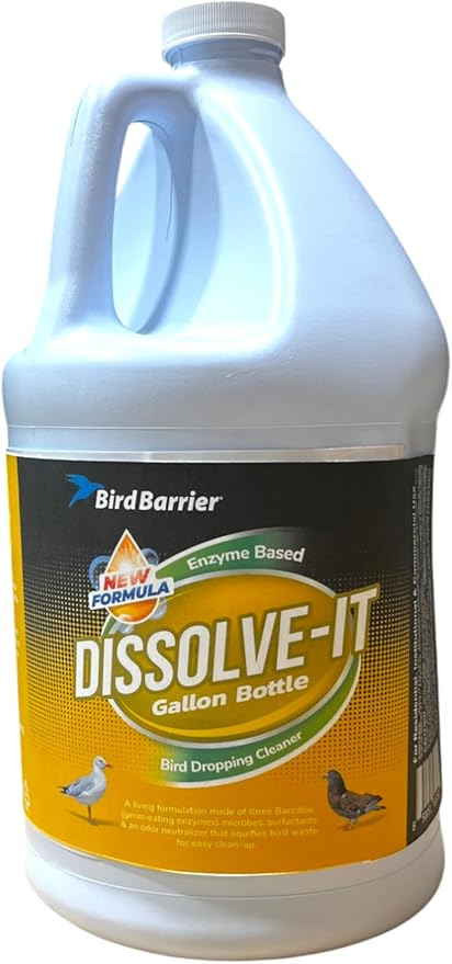 BIRD BARRIER Dissolve-It Enzyme Cleaner - Bird Dropping - Dissolves Waste – Treat Affected Areas Before Installing Bird Control Products - 1 Gallon Makes 2 Gallons