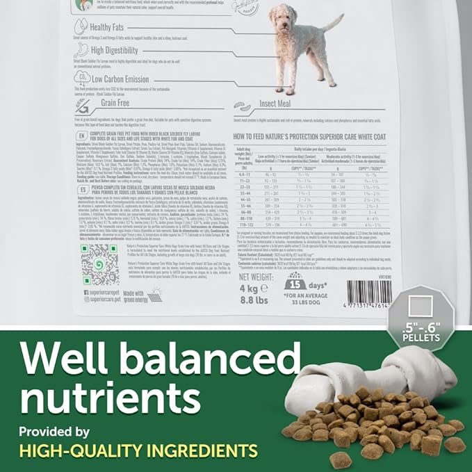 Nature's Protection Dry Dog Food for Puppy & Adult - High Protein, Grain Free Tear Stain Formula - Dog Kibble for Small, Medium & Large Breed Dogs with White Fur (Superior Care - Insect, 8.8 lb)