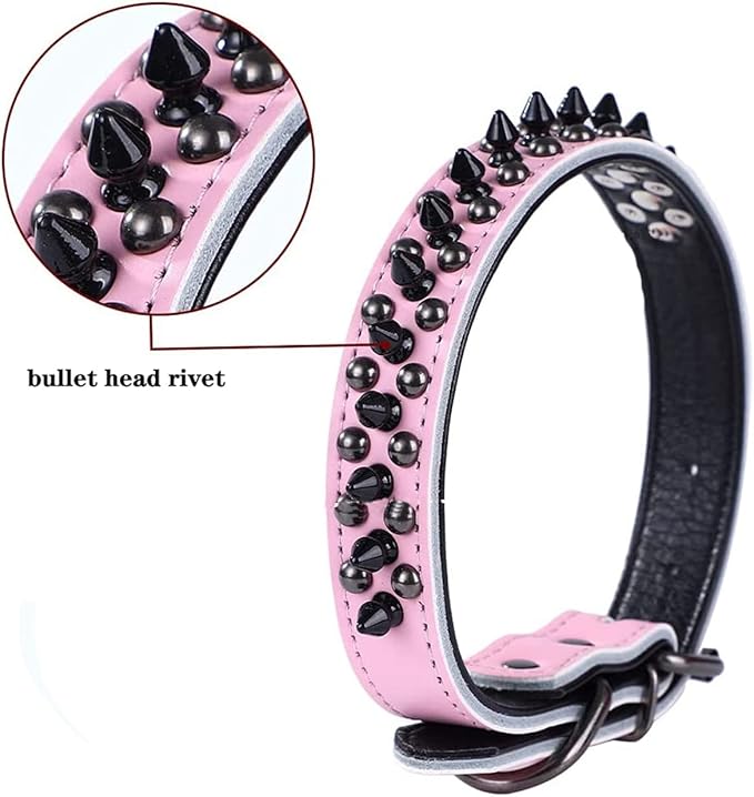 Spiked Studded Dog Collar, Genuine Leather Dog Collar, Adjustable Pet Collars for Medium Large Bulldog Pitbull Mastiff Poodle Boxer (S:27-33cm, Blue-1)