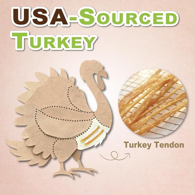 A Freschi srl Turkey Tendons for Dogs, USA-Sourced, Healthy Dog Treats, Rawhide-Free Puppy Chews, Long Lasting, All Natural, Hypoallergenic Dog Treats for Large Breeds, 10 oz Pack Variety (L)