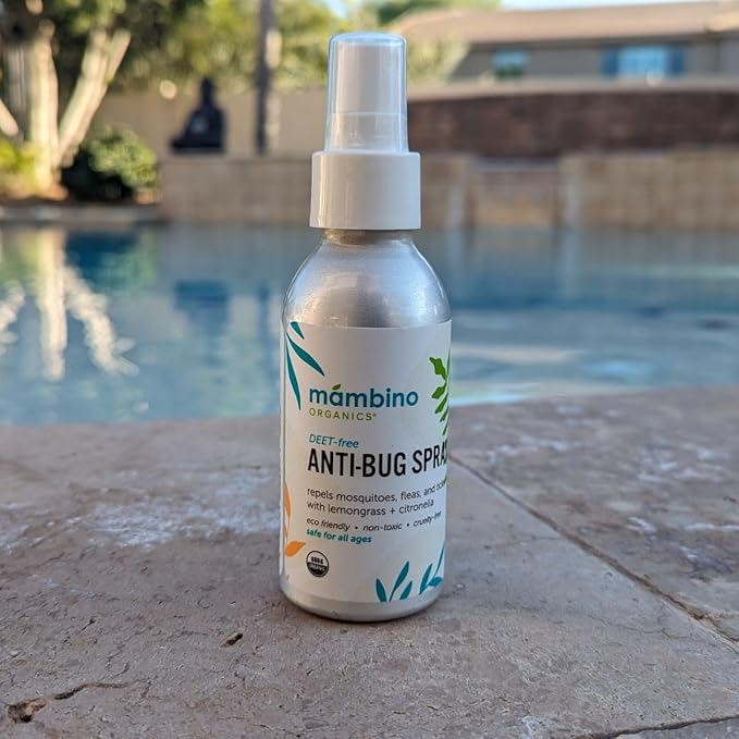 Anti-Bug Spray DEET-Free – Organic, All-Natural Bug Spray Travel Size with Essential Oils – Non-Toxic, Reef Safe, Face-Safe Bug Repellent for Babies, Kids, Adults by Mambino Organics, 2.7oz 3-Pack