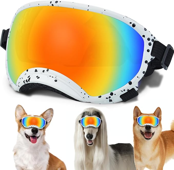 Medium Dog Sunglasses with Adjustable Strap UV Protection, Winproof Dog Puppy Sunglasses, Suitable for Medium Dog Pet Glasses, Dogs Eyes Protection,Soft Dog Goggles