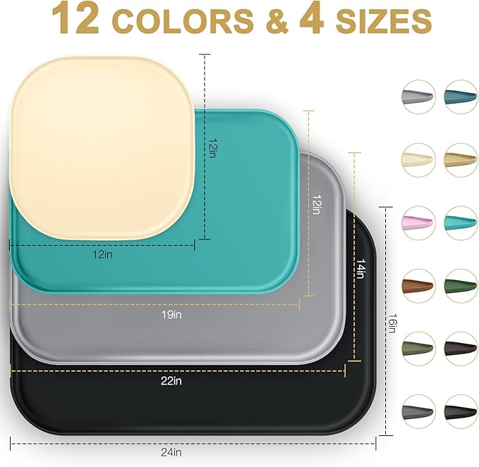 Silicone Pet Food Mat with Raised Edge for Food and Water Bowl, Dog Feeding Mats, Cat Food Trays for Floor Waterproof, Rubber Tray for Dogs and Cats, 19 x 12 x 0.7 Orange