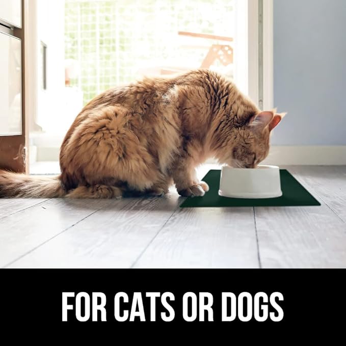 GORILLA GRIP 100% Waterproof Raised Edge BPA Free Silicone Pet Feeding Mat, Dog Cat Food Mats Contain Spills Protects Floors, Placemats for Cats and Dogs Water Bowl, Pets Accessories 16x10, Green