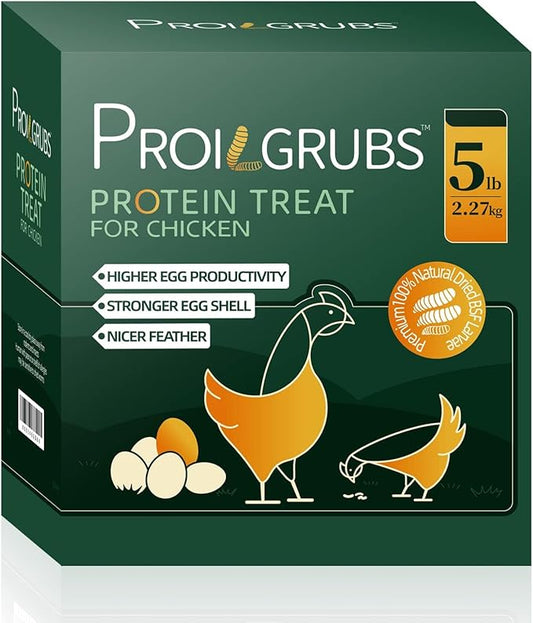 PROILGRUBS 5 LBS All Natural Dried Black Soldier Fly Larvae Treats- Non-GMO-Dried Grubs for Chickens - High Protein Meal Worms for Chickens, Hens, Birds