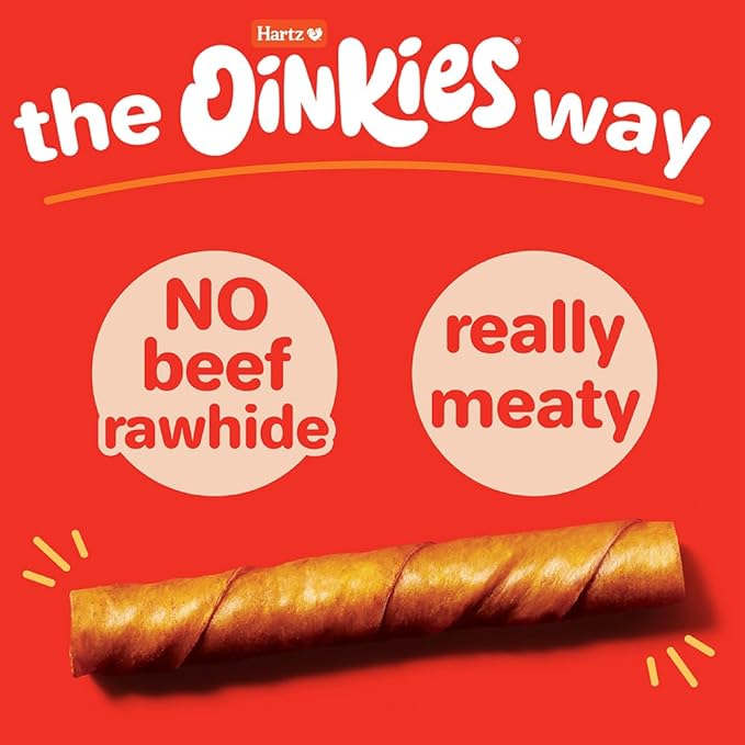 Hartz Oinkies Smoked Twists with Naturally Smoked Pork Rawhide-Free Dog Treats, Highly Digestible Long Lasting Dog Chews, 20 count