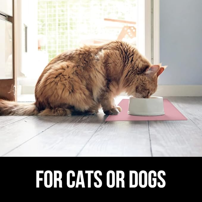 GORILLA GRIP 100% Waterproof Raised Edge BPA Free Silicone Pet Feeding Mat, Dog Cat Food Mats Contain Spills Protects Floors, Placemats for Cats and Dogs Water Bowl, Pets Accessories 28x18 Pink