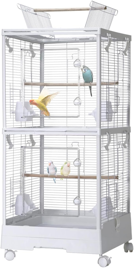 GarveeHome Small Bird Cage with Wheels, Parakeet Cage, Bird Carrier for Parakeets, Canaries, Lovebirds, Small Quaker, Cockatiels, Budgie, Green Cheek (44in)