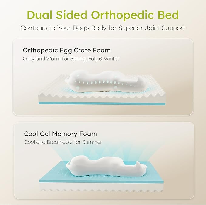 Jumbo Dog Beds for Extra Large Dogs, Orthopedic Dog Bed with Cooling Gel Memory Foam, Waterproof Pet Bed with Removable Washable Cover, 45" Pet Sofa Couch Velvet with Bone Toy, Light Gray
