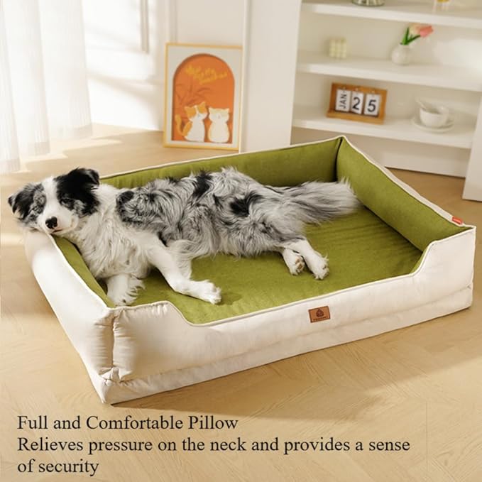 Large Dog Bed with Removable Washable Cover & Bolsters - Waterproof, Non-Slip Pet Sofa for Big Dogs(Green,24 * 18 * 8in)