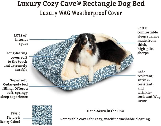 Snoozer Pet Products Luxury Rectangle Cozy Cave, Wag Collection, Large, Ramey Gray