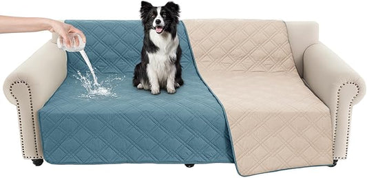 100% Waterproof Dog Couch Protector, Triple-Layer Waterproof Dog Bed Cover Pet Blanket Reversible 2-Tone Sofa Shield, Non-Slip Furniture Guard for Pets(68×82 Inch, Gray Blue+Apricot)