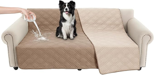 100% Waterproof Dog Couch Protector, Triple-Layer Waterproof Dog Bed Cover Pet Blanket Reversible 2-Tone Sofa Shield, Non-Slip Furniture Guard for Pets(68×82 Inch, Taupe+Apricot)