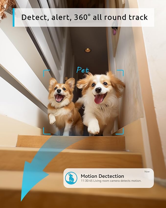 blurams Pet Camera 2K, 360° Dog Camera with Phone App, PTZ Indoor Cameras for Home Security Indoor, 2-Way Audio, Motion Tracking, Color/IR Night Vision, Siren, Cloud&SD(2.4GHz Only)