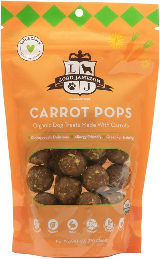 Lord Jameson: Carrot Pops 6 oz - Dog Patisserie Treats, Organic Soft & Chewy No-Bake Bites, Fiber-Rich, Gluten & Preservative Free