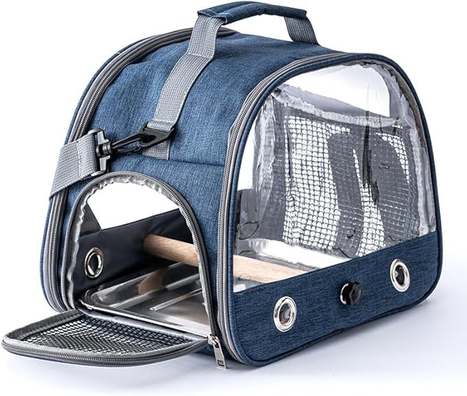 Bird Travel Carrier Portable Parrot Carry Transport Bag with Stand Perch and Tray Breathable Travel Cage for Cockatiel Parakeet Small Bird