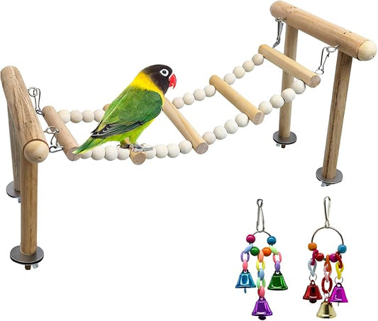 PINVNBY 3PCS Bird Ladder Bridge, Natural Wood Climbing Ladders Flexible Parrot Swing Toys for Parakeets, Cockatiels, Lovebirds, Amazon Parrots, Conures (11 x 6.3 x 6.7 inches)