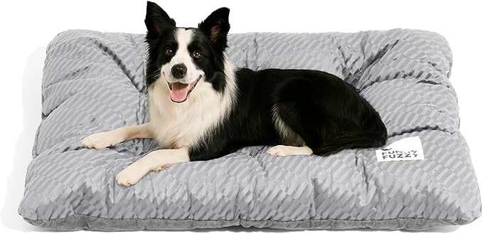 FUNNY FUZZY Washable Dog Bed,Reversible Plush Dog Crate Mat, Soft Fluffy Kennel Pad,Pet Sleeping Mattress for Large,Jumbo,Medium Sized Dogs Breeds,Indoor Cats,41.7" × 28.3", Light Grey