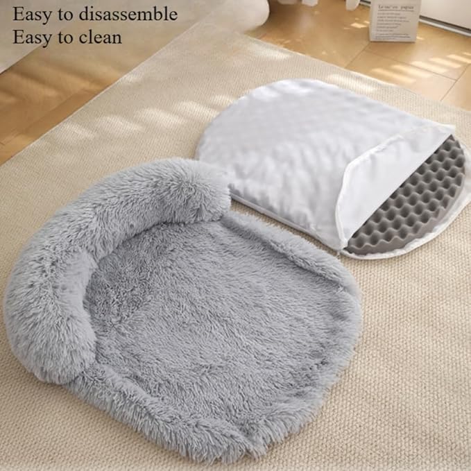Calming Dog Bed - Fluffy Plush Mat with Removable Washable Cover | Furniture Protector for Large Dogs & Cats(Brown,21.65X15.75X4.33in)