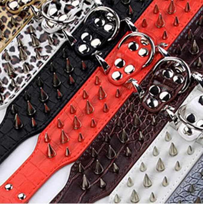Serijoars Spiked Studded Dog Collar, PU Leather Dog Collar, Adjustable Pet Collars for Medium or Large Breed Pet (XL, Gold Brown5)