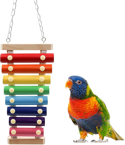 Dnoifne Colorful Bird Xylophone Toy, Suspensible Funny Xylophone Toy with 8 Metal Keys, Cage Accessories for Chicken Birds Parrots Parakeets Cockatiels Budgies Love Birds