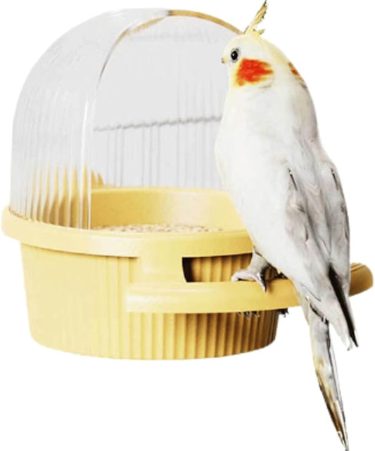 Bird Feeder for Cage – No Mess Feeder & Water Dispenser, Easy to Install and Clean, Semi-Enclosed Design Prevents Splashing (Yellow)
