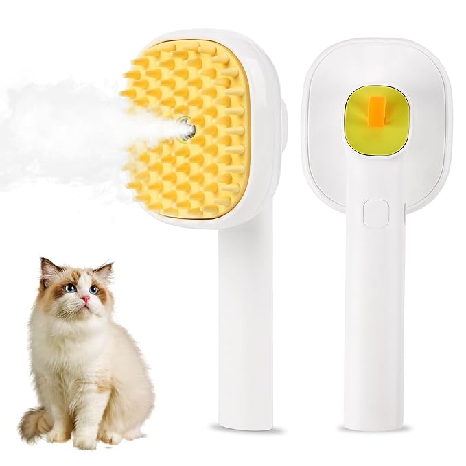 3-in-1 Cat & Dog Steam Brush – USB Rechargeable Spray Grooming Comb with Silicone Teeth – Anti-Static, Shedding Control & Massaging for All Hair Types Long/Short Hair Pets (Green)