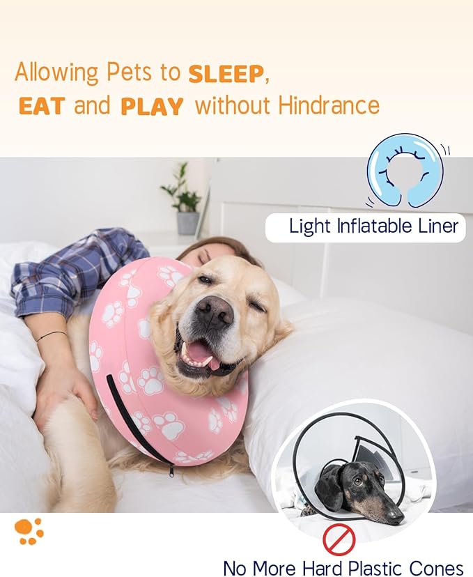 Supet Inflatable Dog Cone Collar for Large Medium Small Dogs, Soft Cone Collar for Dogs Cats, ECollar Doggie Neck Donut Dog Cone Alternative After Surgery