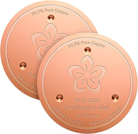 Mellbree 2-Pack Bird Bath Copper Disk, 0.6mm Reinforced 99.99% Pure Copper Cleaning Disk with Triple-Point Support for Physical Safe Clean Water, Universal Fit for Outdoor Birdbaths, Bowl (Flower)