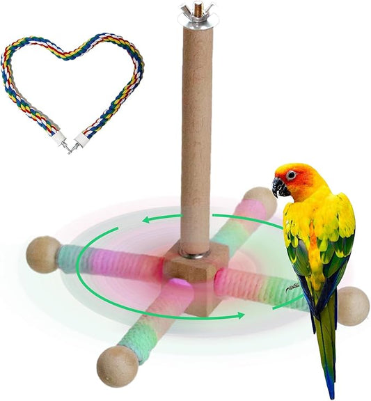 24 Inch Bird Perch Rope with 360° Free Rotating Stand, 0.8 Inch Diameter Natural Cotton Rope Perch for Parakeets, Cockatiels, Parrots, Conures - Safe, Durable Bird Cage Accessory for Chewing & Resting