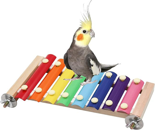 Dnoifne Colorful Bird Xylophone Toy, Funny Xylophone Toy with 8 Metal Keys, Cage Accessories for Chicken Chick Birds Parrots Parakeets Cockatiels Budgies Love Birds