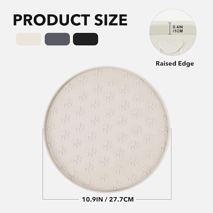 Silicone Pet Food Mat - Waterproof Dog Food Bowl Mat Cat Feeding Mat Thicker Pet Placemat Eating Mat with High Lip to Prevent Spills, Dog Cat Water Bowl Mat for Messy Drinkers to Protect Floors, Beige
