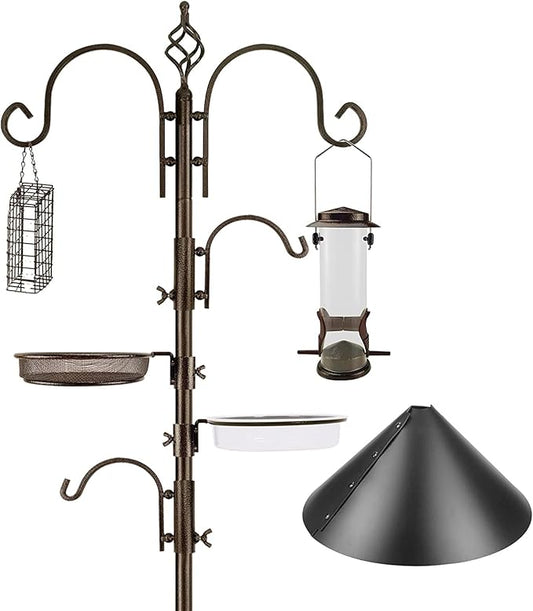 Bird Feeding Station Kit with Squirrel Baffle and Suet Cage Wild Bird Feeder Kit with Mesh Tray, Fruit Hook, and Double W Hook for Attracting Wild Birds