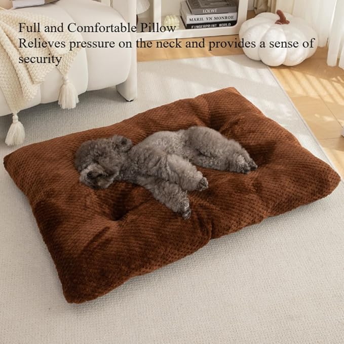 Washable Dog Bed for Large Breeds, Extra Cushioned Crate Mattress with Removable Fluffy Cover, Non-Slip Orthopedic Pet Pad, Machine Washable Kennel Mat(Khaki,S)