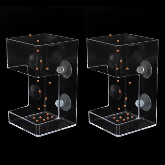 2 PCS Square Fish Feeder with Suction Cup Fish Tank Feed Tray Feeding Tube Supplies Breeder Box for Aquarium