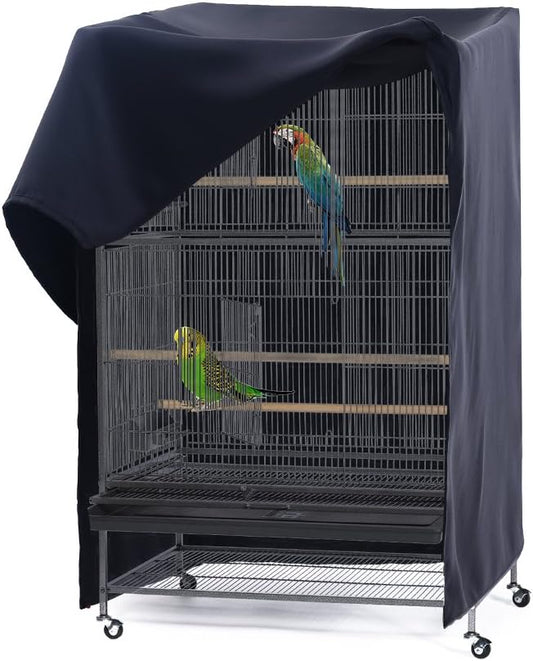 PONY DANCE Pets Product Universal Birdcage Cover Blackout & Breathable Birdcage Cover for Pets' Good Night, Large, Black, 35 L x 25 W x 47 in H