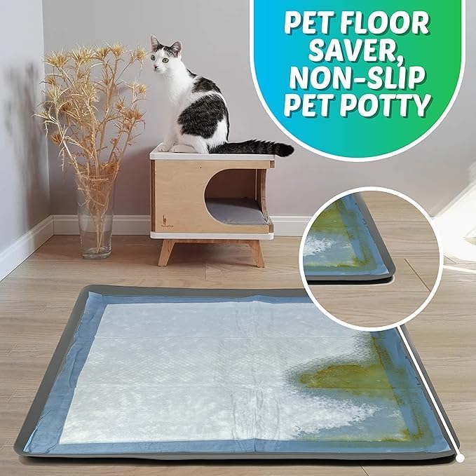 TidyFriend Dog Pad Holder Tray for 30 x 36 Inches Training Pads - 2 Pack, Silicon Wee Wee Pad Holder, No Spill Pee Pad Holder for Dogs - Easy to Clean and Store Perfect for Dog Potty Tray (Grey)