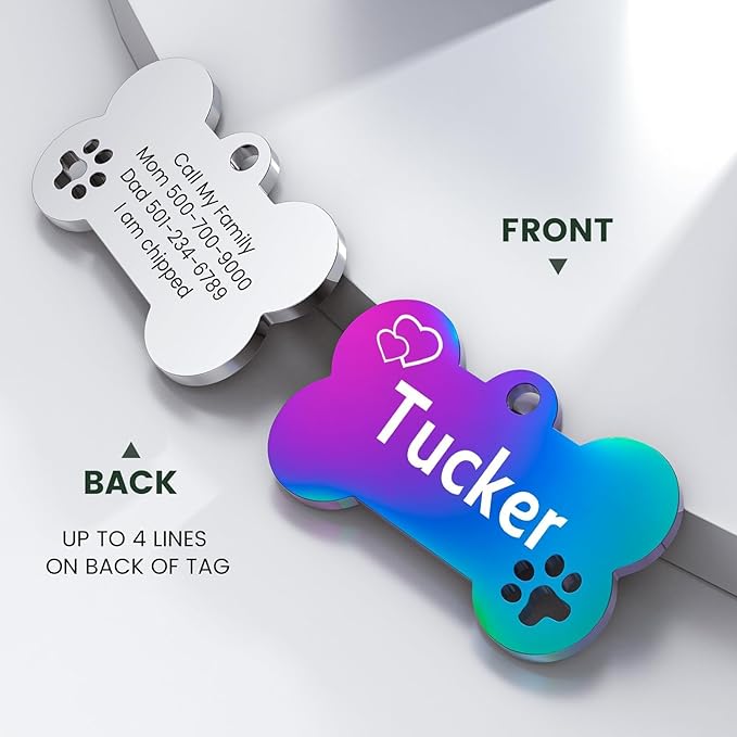 Dog Tags Engraved for Pets - YEHANTI Personalized Dog Tags with Lovely Icons, Durable Stainless Steel Pet ID Tags for Small Large Dogs Cats, Custom Dog Name Tags Engraved on Both Sides (Bone)