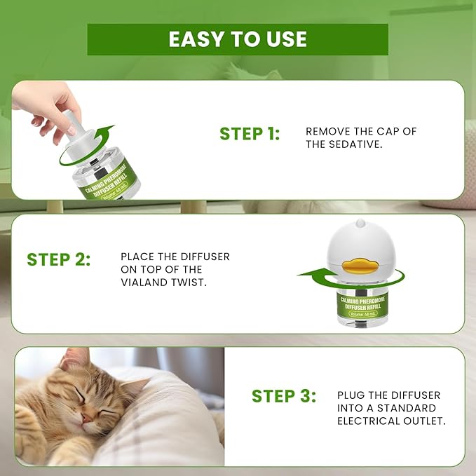 Calming Diffuser Kit for Cat, Cat Pheromone Calming Diffuser Starter Helps Ruduce Anxious, Anti-Stress & Comforts Cats (2 Diffuser + 6 Refills)