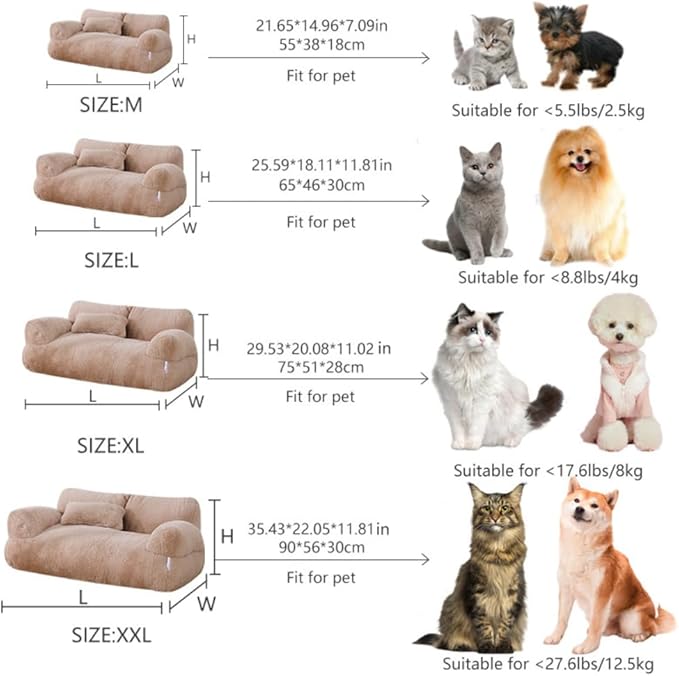 Soft Fluffy Self-Warming Cat Bed | Washable Pet Sofa for Indoor Cats & Small Dogs | Cute Princess-Inspired Kitten Couch & Puppy Bed(Beige,25.59''*18.11''*11.81'')
