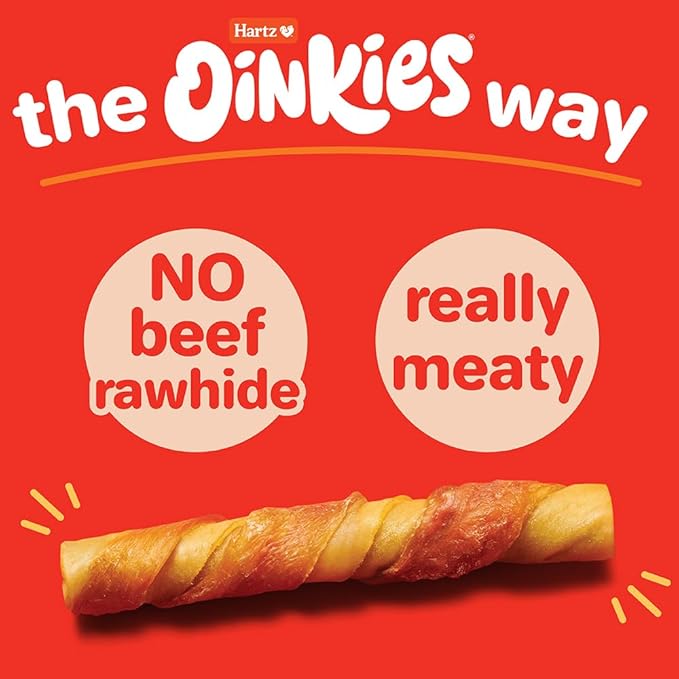 Hartz Oinkies Jerky Twists with Naturally Smoked Pork & Real Chicken Breast Dog Treats, Highly Digestible Long Lasting Dog Chews, 8 Count