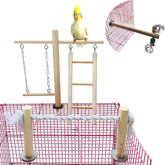 PINVNBY Bird Playground, Wood Parrot Play Gym Stand Perch Bird Cage Accessories for Small and Medium Parakeet Cockatiel Conure Love Birds Finch