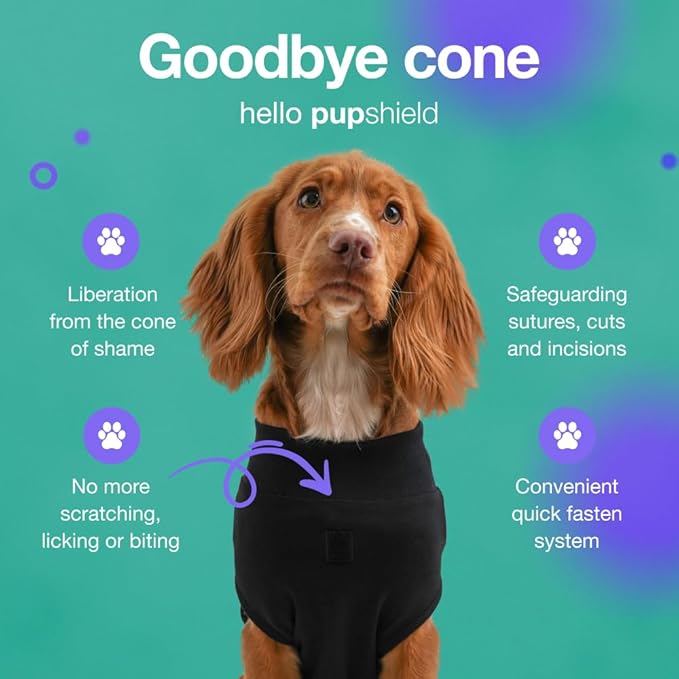 PupShield - Dog Surgery Recovery Suit Male and Female - All Dog Sizes - Easy to Use Anti Licking Design Breathable Comfortable - Spay & Neuter Recovery Suit, Surgical Onesie - Cone Alternative