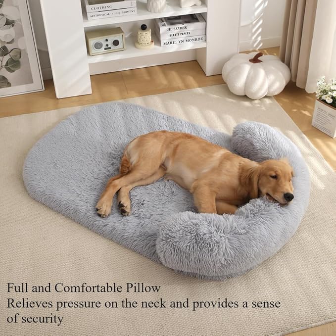 Calming Dog Bed - Fluffy Plush Mat with Removable Washable Cover | Furniture Protector for Large Dogs & Cats(Khaki,21.65X15.75X4.33in)