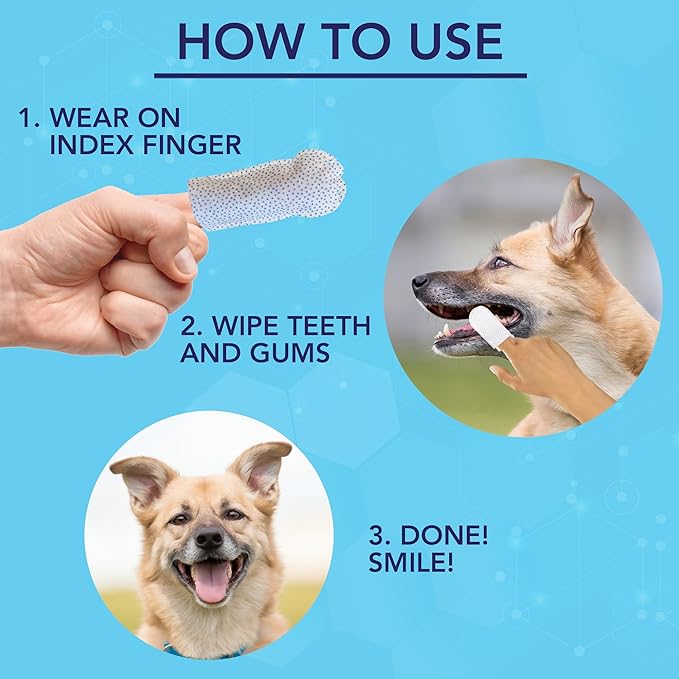 NOVEHA Pets Dental Finger Wipes for Dogs & Cats | Freshens Breath, Reduces Plaque | Healthier Gums | Clean Teeth No Toothbrush | Vet Recommended Effective Natural Oral Care (100 pcs, Mint)