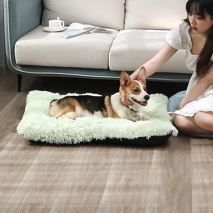 Dog Crate Mat, Dog Bed for Large Dogs, Comfy Fluffy Kennel Pad Anti-Slip for Dog beds & Furniture, Quilted Dog Bed for Pets for Medium/Small Dogs Cats (Color : Green 1, Size : 25x18)